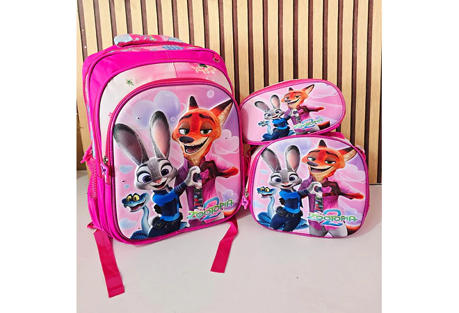 COMBO MOCHILA CON LUZ LED ADAPTABLE AL CARRITO+ LONCHERA + LAPICERA DISEÑOS PARA NIÑAS (PRIMARIA) MOD# 2602