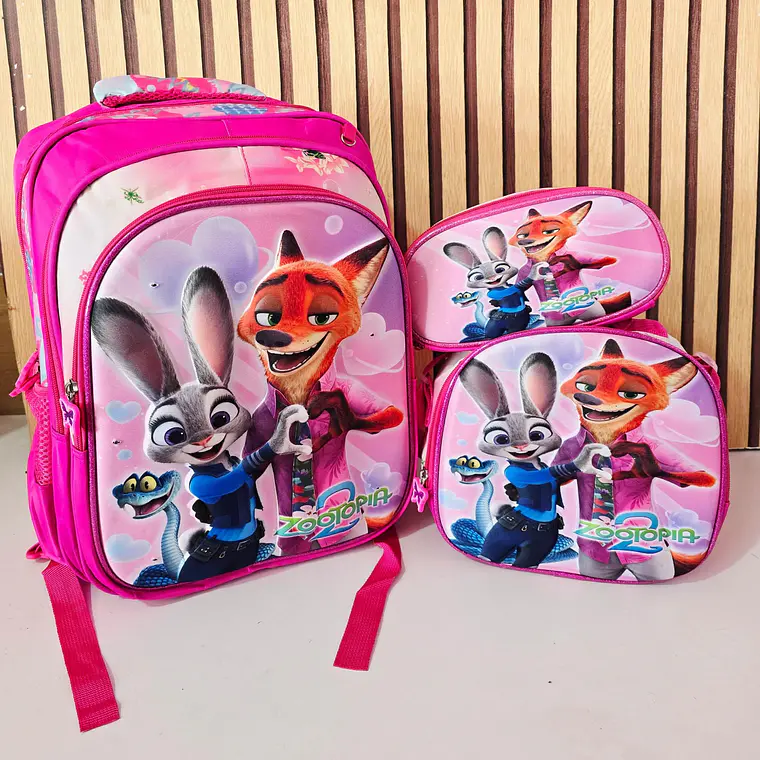 COMBO MOCHILA CON LUZ LED ADAPTABLE AL CARRITO+ LONCHERA + LAPICERA DISEÑOS PARA NIÑAS (PRIMARIA) MOD# 2602 5