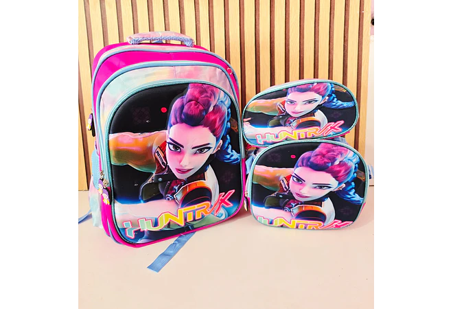 COMBO MOCHILA CON LUZ LED ADAPTABLE AL CARRITO+ LONCHERA + LAPICERA DISEÑOS PARA NIÑAS (PRIMARIA) MOD# 2602