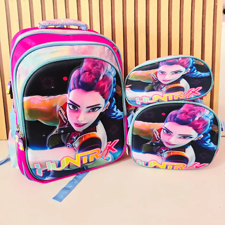 COMBO MOCHILA CON LUZ LED ADAPTABLE AL CARRITO+ LONCHERA + LAPICERA DISEÑOS PARA NIÑAS (PRIMARIA) MOD# 2602 9