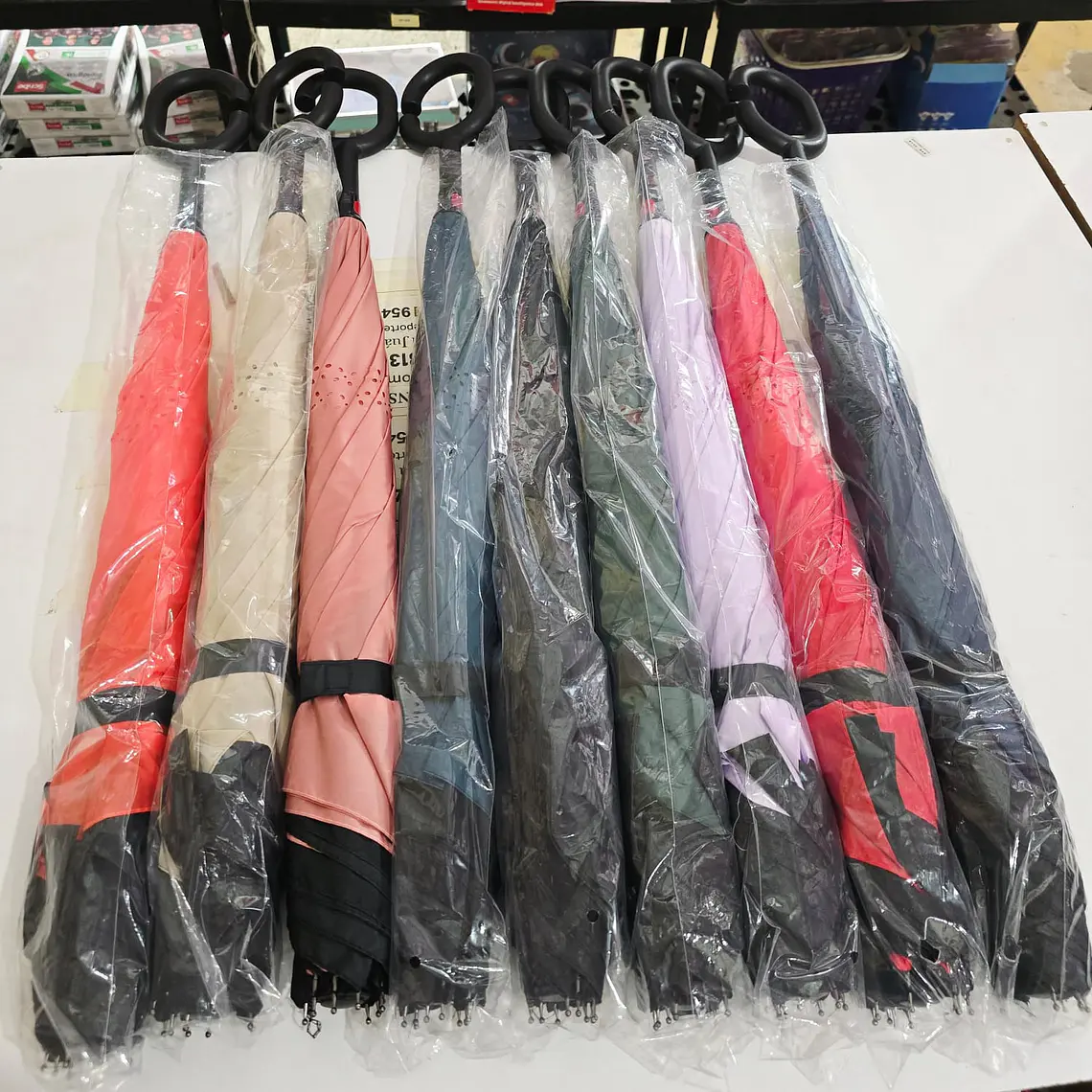 🌂☔SOMBRILLA REVERSIBLE NEGRA/ COLORES LISOS AL AZAR MOD#207☔☀️ 4
