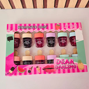CAJITA CON 12 TINTAS PARA LABIOS EN FORMA DE PALETA