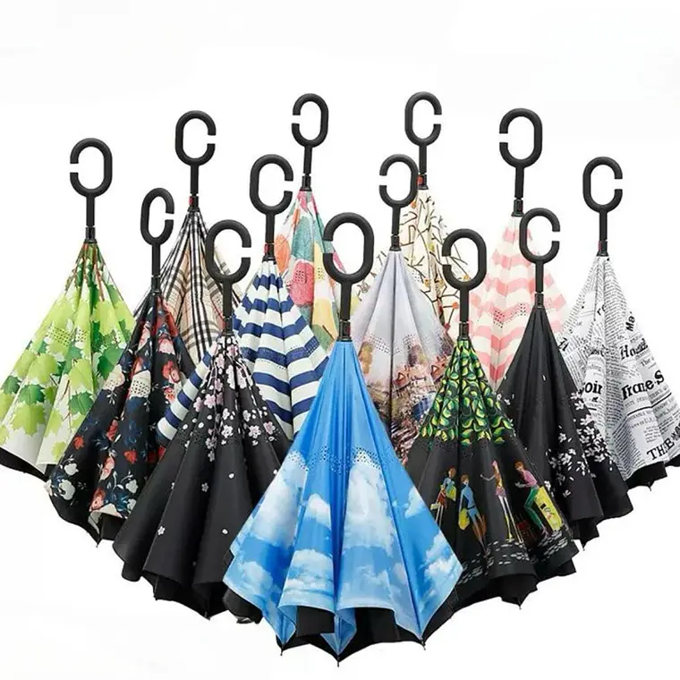 🌂☔SOMBRILLA REVERSIBLE NEGRA/FLORES Y ESTAMPADOS MOD#206☔☀️ 1