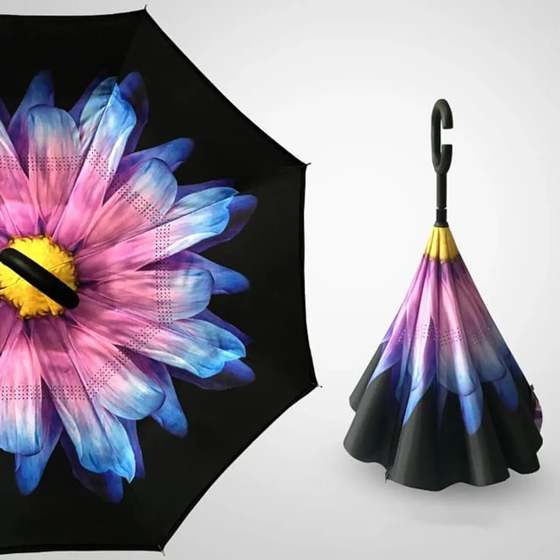 🌂☔SOMBRILLA REVERSIBLE NEGRA/FLORES Y ESTAMPADOS MOD#206☔☀️ 3