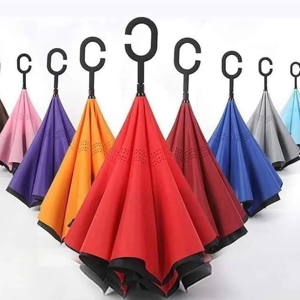 🌂☔SOMBRILLA REVERSIBLE NEGRA/ COLORES LISOS AL AZAR MOD#207☔☀️ 1