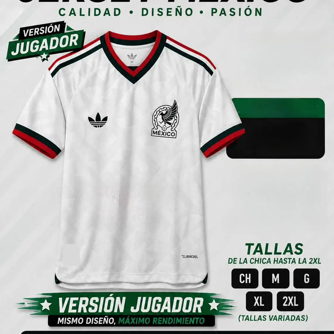 PLAYERA JERSEY MÉXICO JUGADOR BLANCA CALIDAD MAIKSPORT LOGO BORDADO  MUNDIAL 2