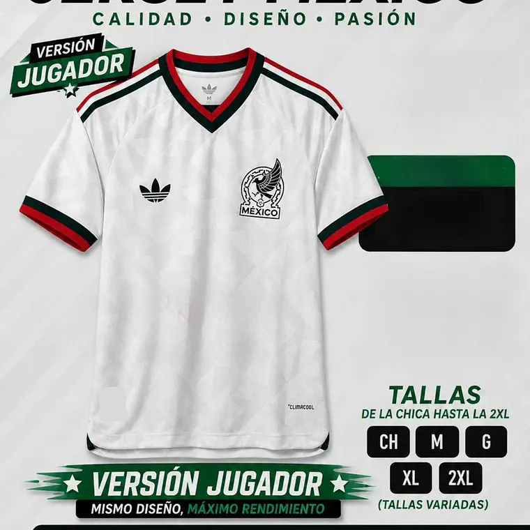 PLAYERA JERSEY MÉXICO JUGADOR BLANCA CALIDAD MAIKSPORT LOGO BORDADO  MUNDIAL 2