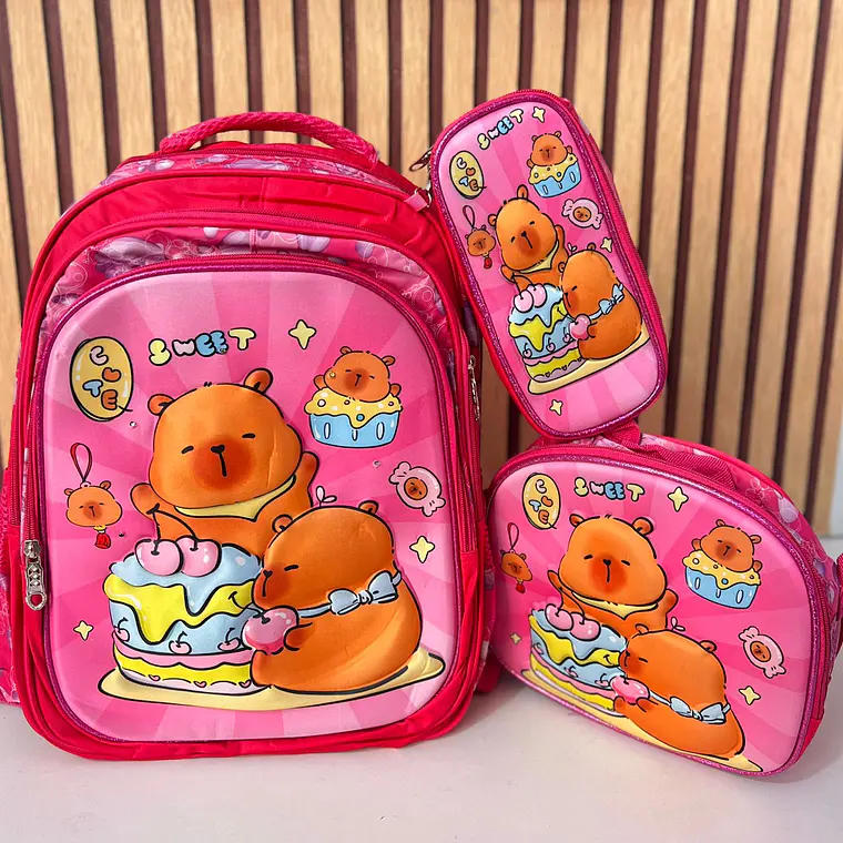 COMBO MOCHILA PARA PRIMARIA DISEÑO CAPIBARA AL AZAR MOD# FX25163-6 4
