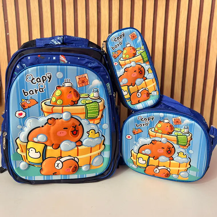 COMBO MOCHILA PARA PRIMARIA DISEÑO CAPIBARA AL AZAR MOD# FX25163-6 5