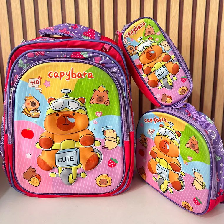 COMBO MOCHILA PARA PRIMARIA DISEÑO CAPIBARA AL AZAR MOD# FX25163-6 7