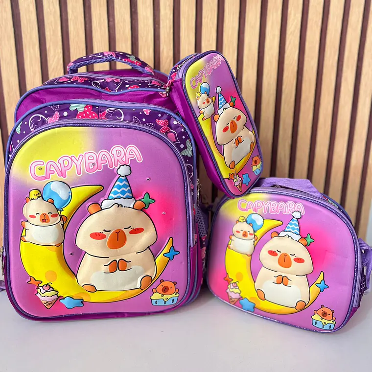 COMBO MOCHILA PARA PRIMARIA DISEÑO CAPIBARA AL AZAR MOD# FX25163-6 8