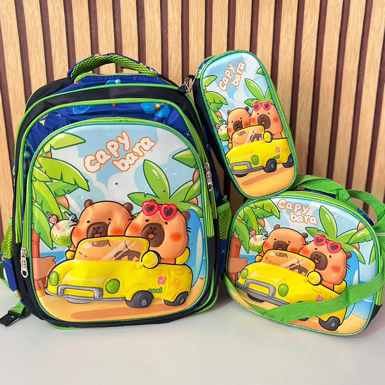 COMBO MOCHILA PARA PRIMARIA DISEÑO CAPIBARA AL AZAR MOD# FX25163-6 10
