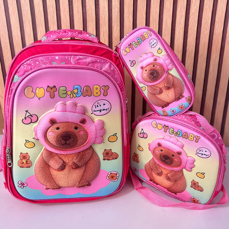 COMBO MOCHILA PARA PRIMARIA DISEÑO CAPIBARA AL AZAR MOD# FX25163-6 11