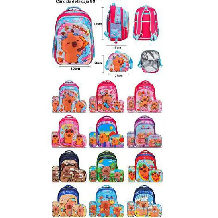 COMBO MOCHILA PARA PRIMARIA DISEÑO CAPIBARA AL AZAR MOD# 25163-7 1