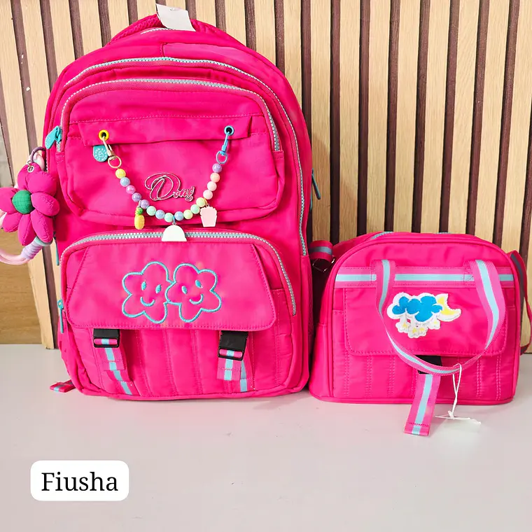 MOCHILA JUVENIL CON COLGANTE FLOR Y PULSERA MOD# S-8004-1🥰 4