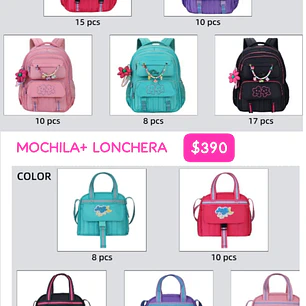 MOCHILA JUVENIL CON COLGANTE FLOR Y PULSERA MOD# S-8004-1🥰