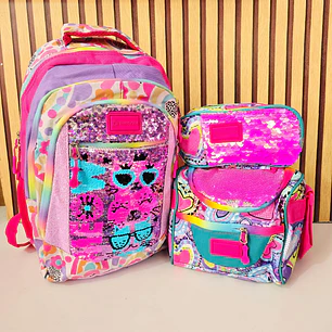 COMBO MOCHILA PREMIUM DE 3PZ TRENDY STAR LENTEJUELA REVERSIBLE MOD# 30201 (varios)
