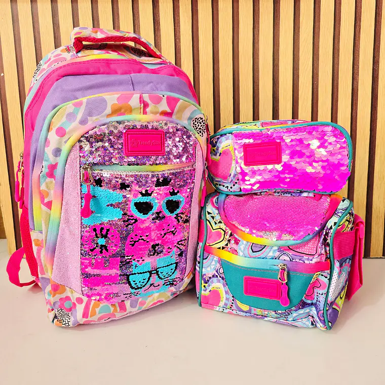 COMBO MOCHILA PREMIUM DE 3PZ TRENDY STAR LENTEJUELA REVERSIBLE MOD# 30201 (varios) 1