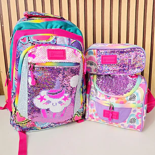 COMBO MOCHILA PREMIUM DE 3PZ TRENDY STAR LENTEJUELA REVERSIBLE MOD# 30201 (varios)