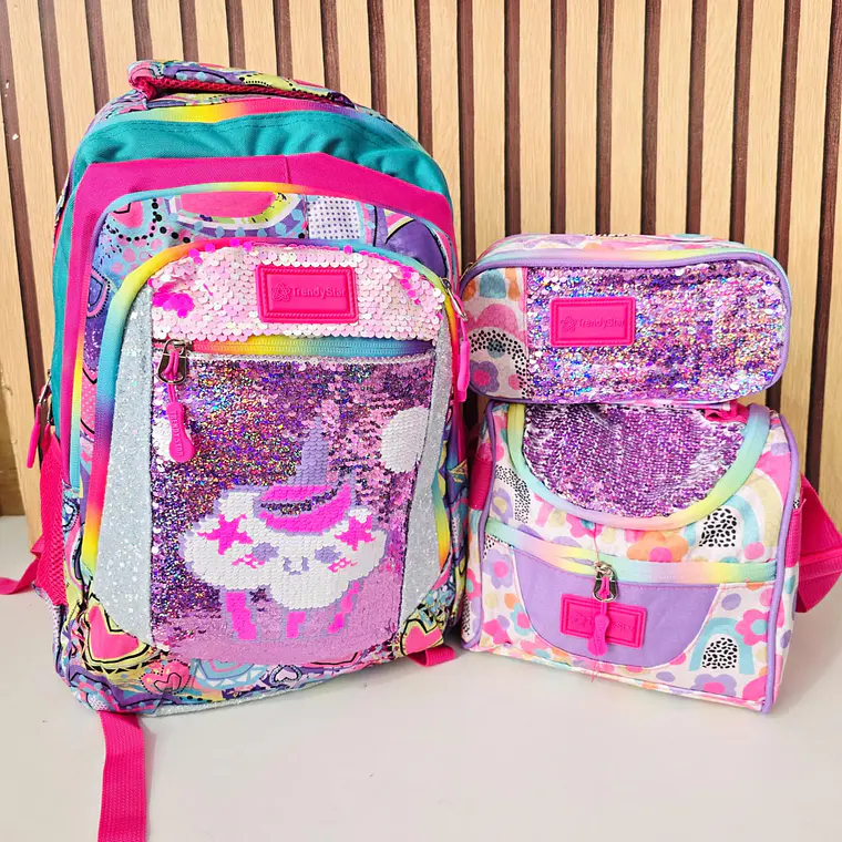 COMBO MOCHILA PREMIUM DE 3PZ TRENDY STAR LENTEJUELA REVERSIBLE MOD# 30201 (varios) 2