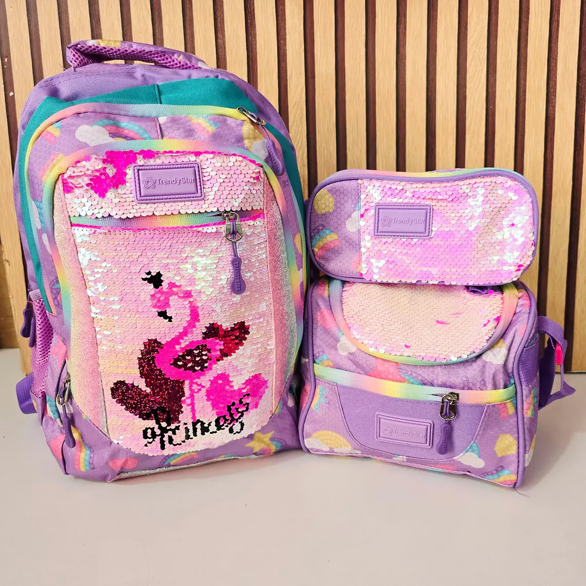 COMBO MOCHILA PREMIUM DE 3PZ TRENDY STAR LENTEJUELA REVERSIBLE MOD# 30201 (varios) 5