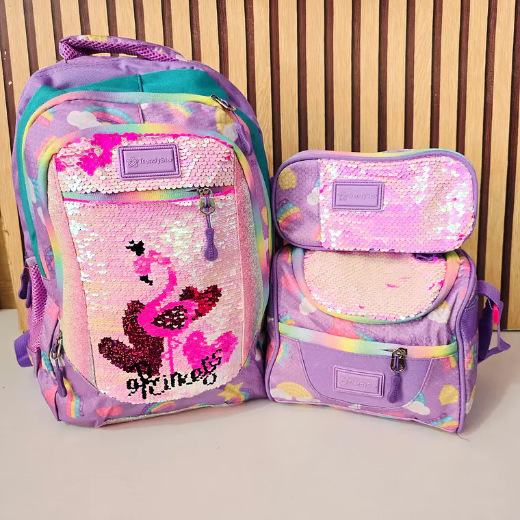 COMBO MOCHILA PREMIUM DE 3PZ TRENDY STAR LENTEJUELA REVERSIBLE MOD# 30201 (varios) 5