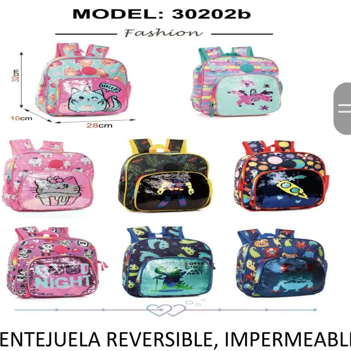 MOCHILA KINDER LENTEJUELAS  REVERSIBLE TRENDY STAR MOD# 30202a ó 30202b 1