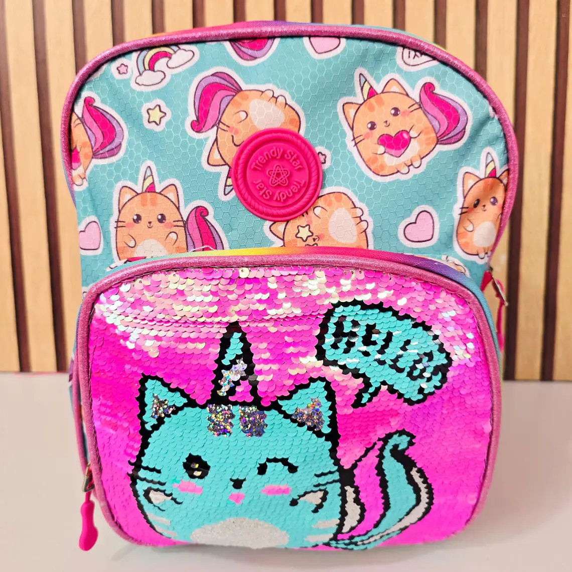 MOCHILA KINDER LENTEJUELAS  REVERSIBLE TRENDY STAR MOD# 30202a ó 30202b 4