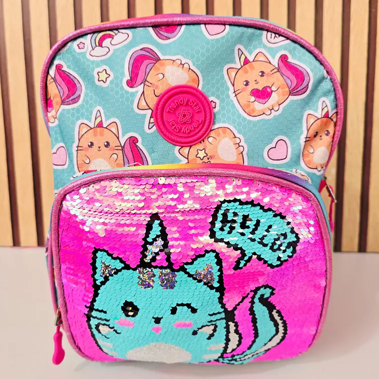 MOCHILA KINDER LENTEJUELAS  REVERSIBLE TRENDY STAR MOD# 30202a ó 30202b 4