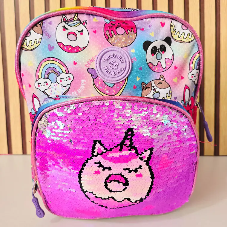 MOCHILA KINDER LENTEJUELAS  REVERSIBLE TRENDY STAR MOD# 30202a ó 30202b 7