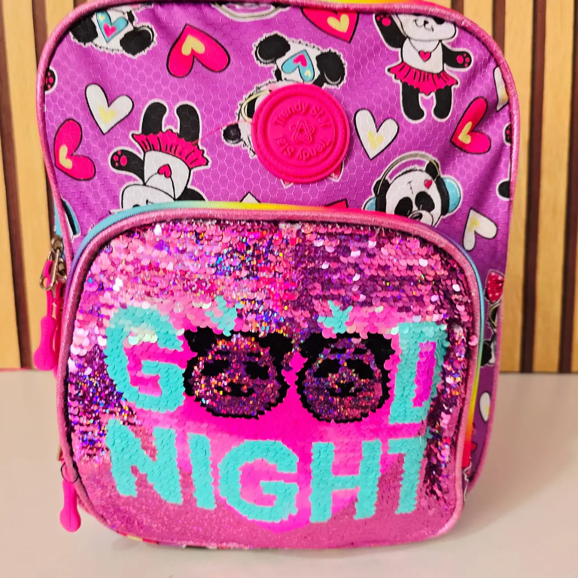 MOCHILA KINDER LENTEJUELAS  REVERSIBLE TRENDY STAR MOD# 30202a ó 30202b 9