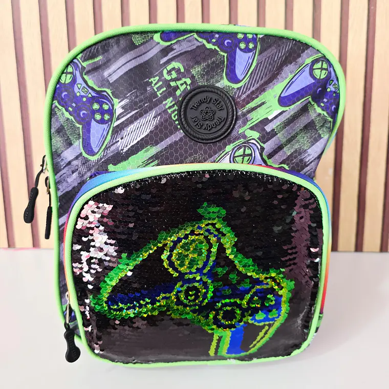 MOCHILA KINDER LENTEJUELAS  REVERSIBLE TRENDY STAR MOD# 30202a ó 30202b 10