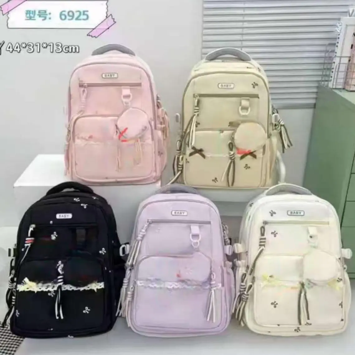 MOCHILA JUVENIL CON MONEDERITO Y ENCAJE (MOÑOS) MOD# 6925 1