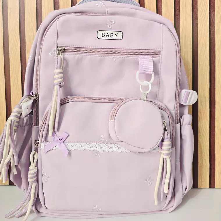 MOCHILA JUVENIL CON MONEDERITO Y ENCAJE (MOÑOS) MOD# 6925 2
