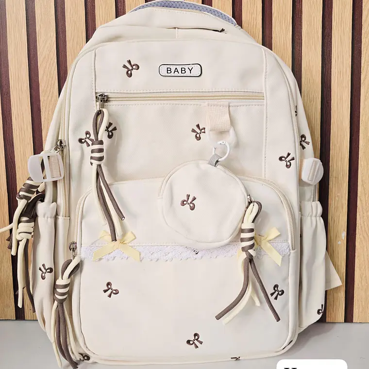 MOCHILA JUVENIL CON MONEDERITO Y ENCAJE (MOÑOS) MOD# 6925 6