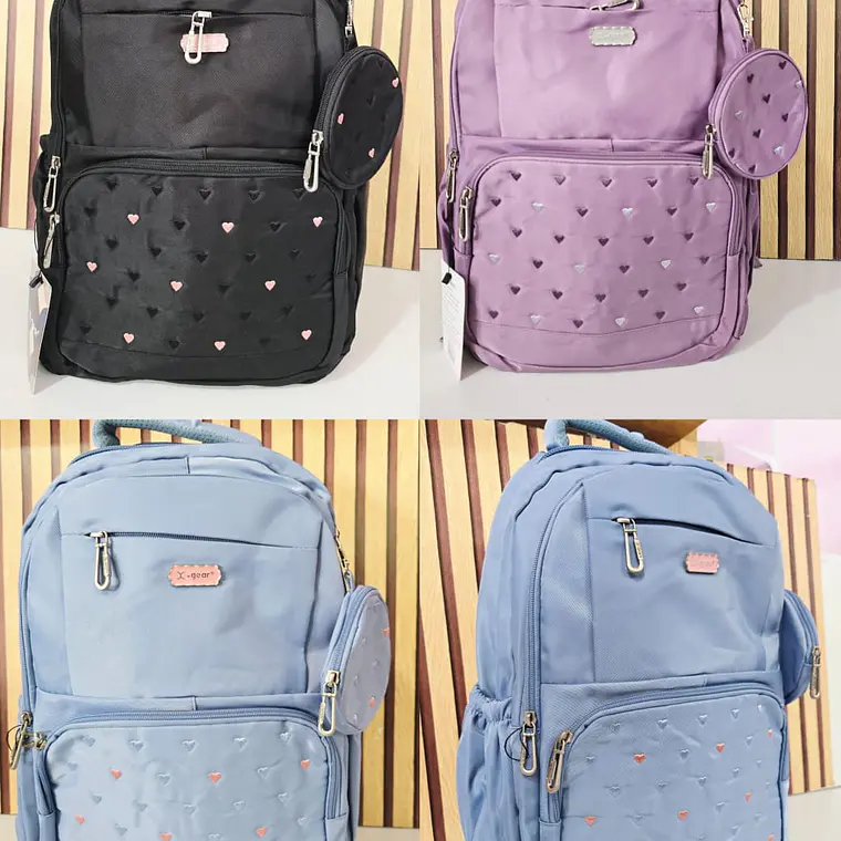 MOCHILA ORIGINAL X-GEAR JUVENIL  CORAZONCITOS CON MONEDERO MOD# XF775 1