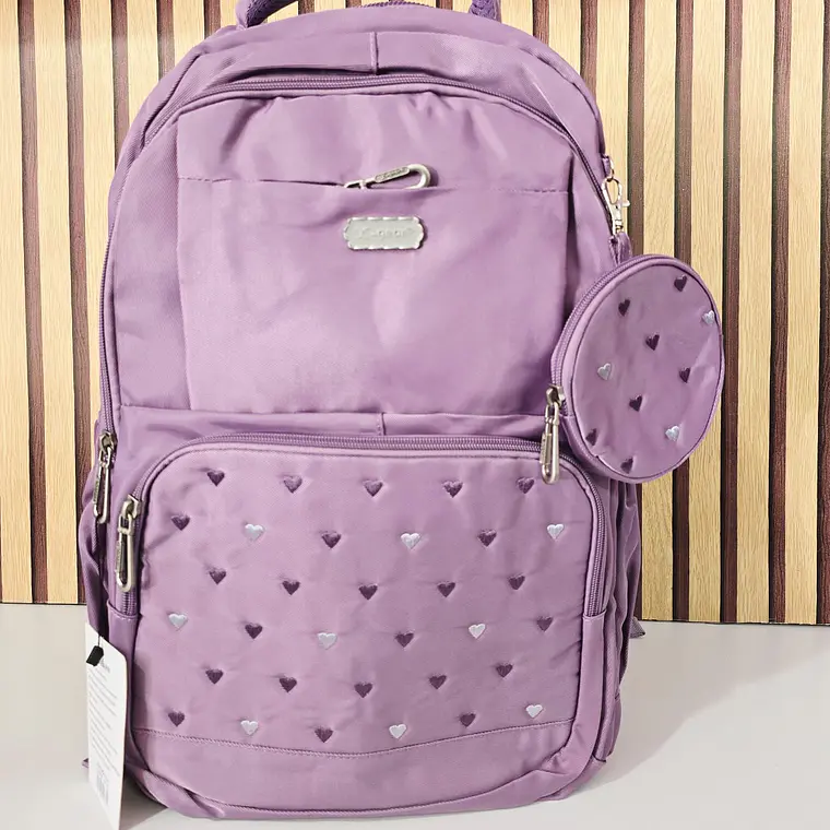 MOCHILA ORIGINAL X-GEAR JUVENIL  CORAZONCITOS CON MONEDERO MOD# XF775 3