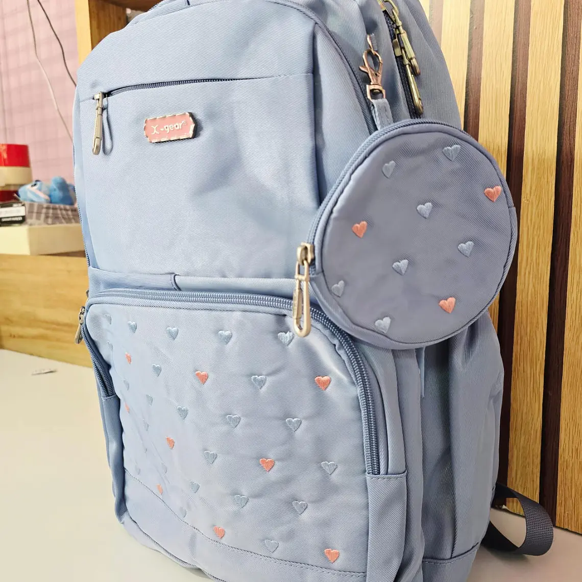 MOCHILA ORIGINAL X-GEAR JUVENIL  CORAZONCITOS CON MONEDERO MOD# XF775 6