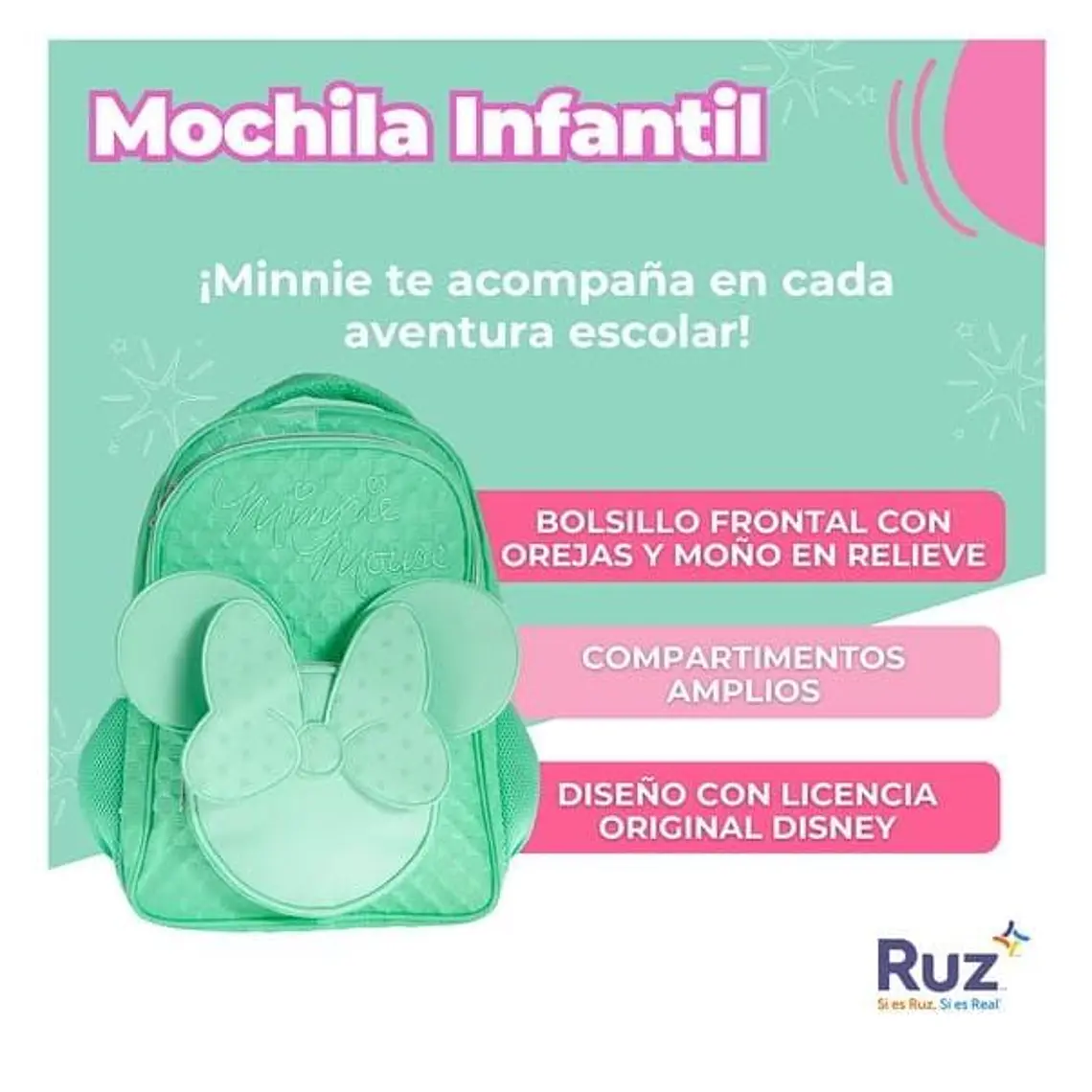 MOCHILA PRIMARIA ORIGINAL MINNIE VERDE    RUZ  MOD# 182292 1