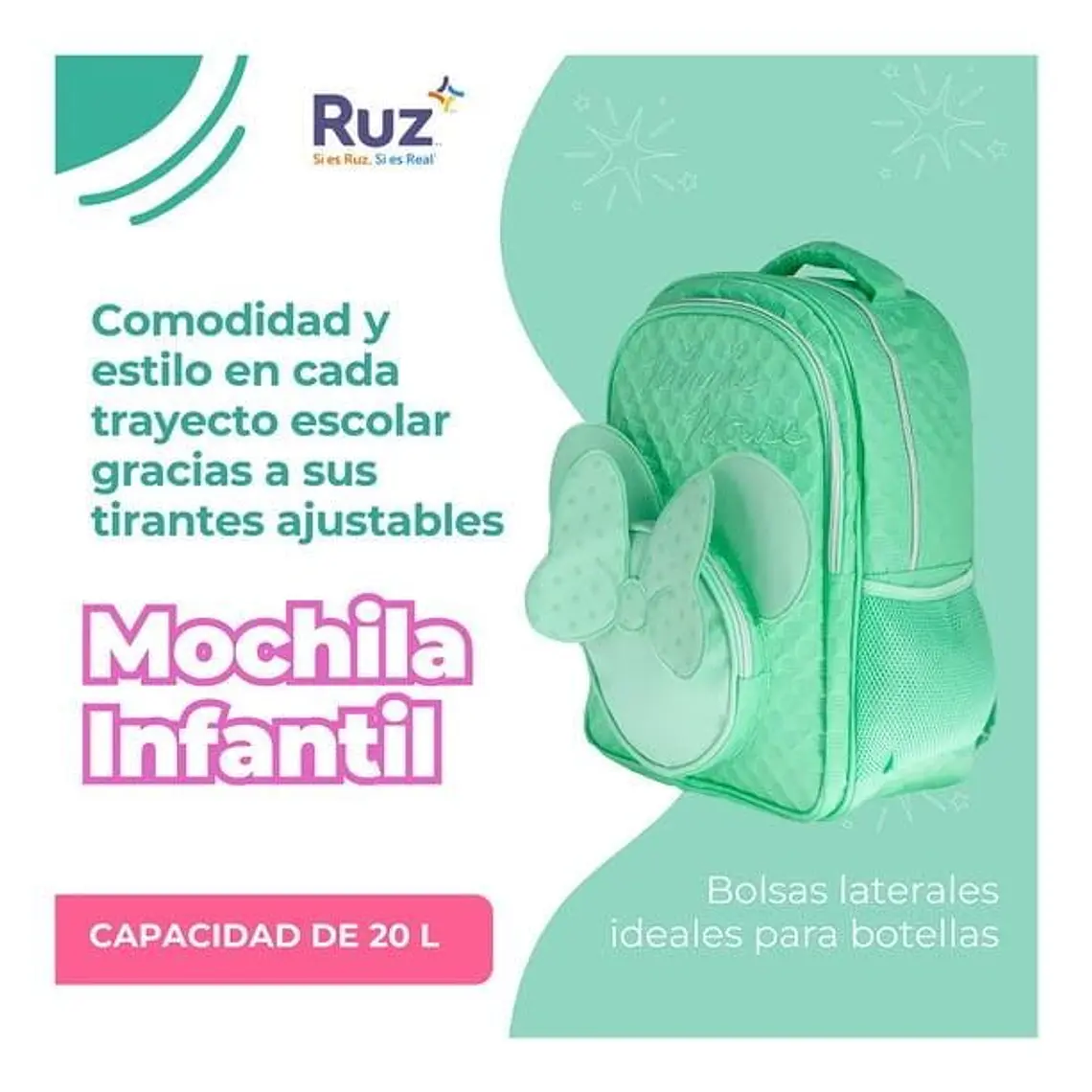 MOCHILA PRIMARIA ORIGINAL MINNIE VERDE    RUZ  MOD# 182292 2