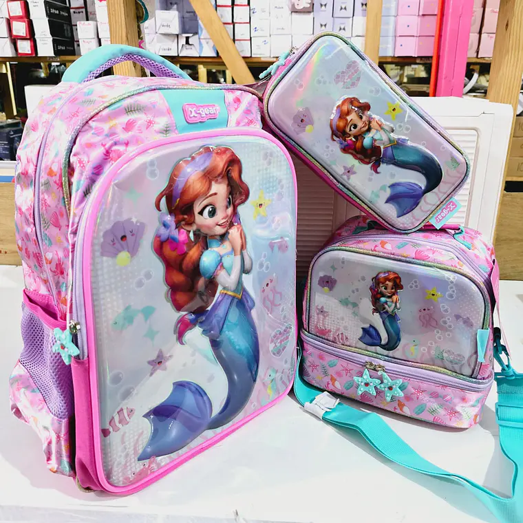 COMBO DE MOCHILA CON LUZ ORIGINAL X-GEAR DISEÑO SIRENA (PRIMARIA) MOD# FX620 2