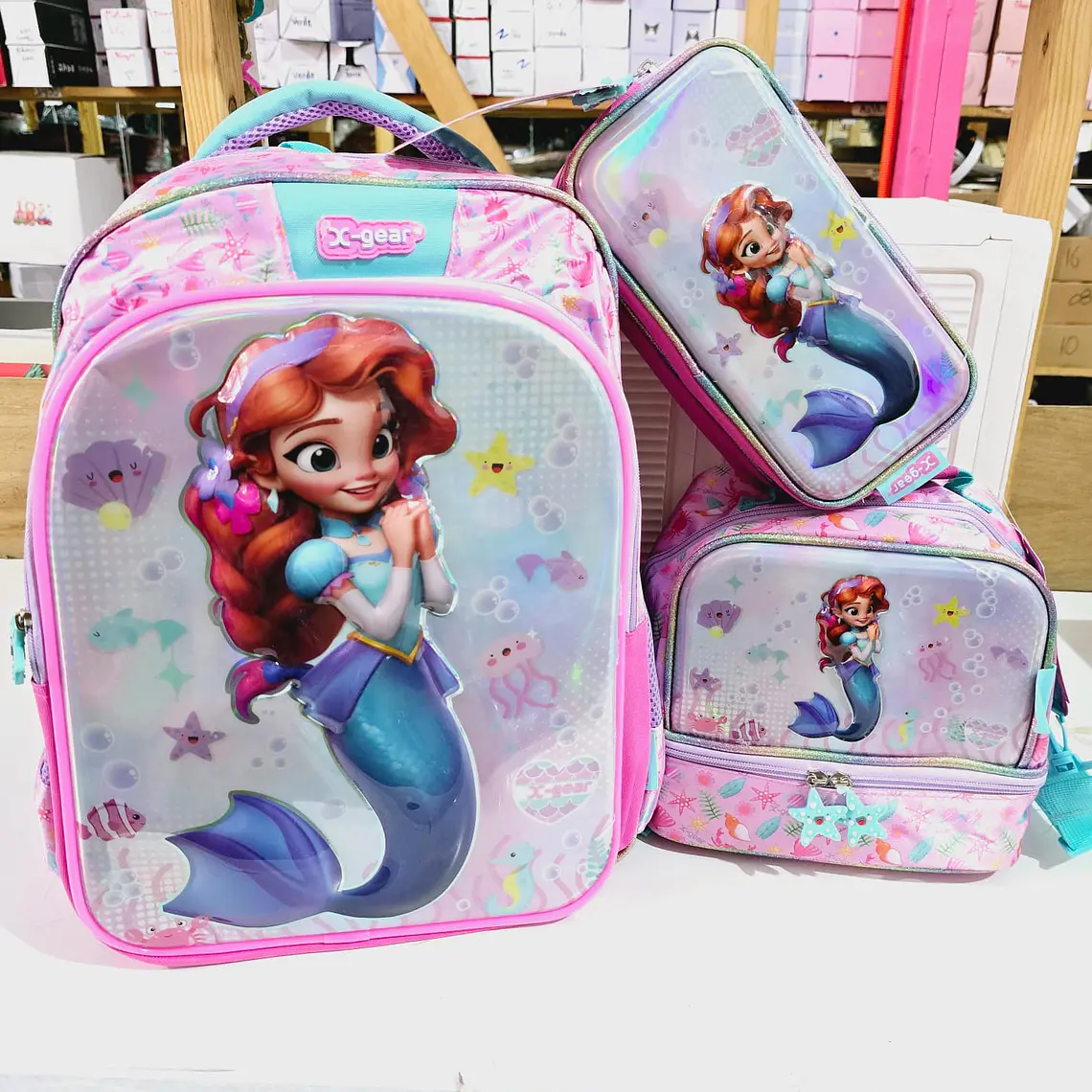 COMBO DE MOCHILA CON LUZ ORIGINAL X-GEAR DISEÑO SIRENA (PRIMARIA) MOD# FX620 1