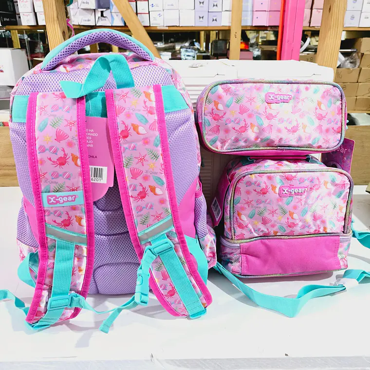 COMBO DE MOCHILA CON LUZ ORIGINAL X-GEAR DISEÑO SIRENA (PRIMARIA) MOD# FX620 3