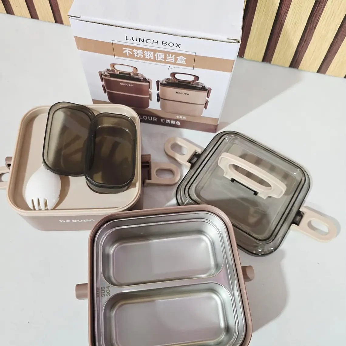 TUPPER TÉRMICO CUADRADO ACERO INOXIDABLE 2 NIVELES  BEDUSO MOD# 1276 5
