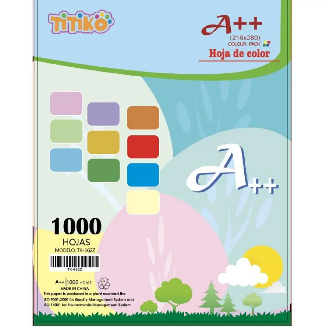 PAQUETE DE MIL HOJAS DE COLORES PASTEL A4 MOD# TK-662Z- 1