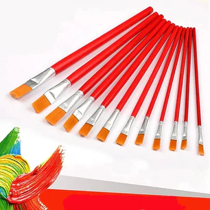SET DE 12 PINCELES ROJOS PLANOS DIF TAMAÑOS MOD# B-9017YH- COPIAR