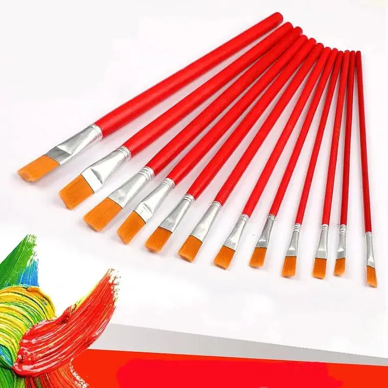 SET DE 12 PINCELES ROJOS PLANOS DIF TAMAÑOS MOD# B-9017YH- COPIAR 1