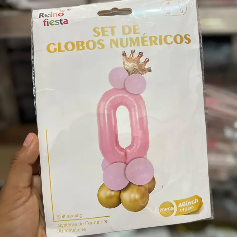 SET DE GLOBOS COLOR ROSA CON GLOBOS Y  CORONITA  MOD# 62017-62026👑 2