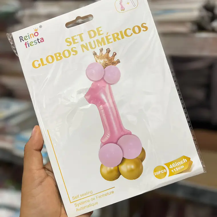 SET DE GLOBOS COLOR ROSA CON GLOBOS Y  CORONITA  MOD# 62017-62026👑 4