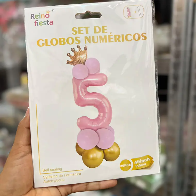 SET DE GLOBOS COLOR ROSA CON GLOBOS Y  CORONITA  MOD# 62017-62026👑 8